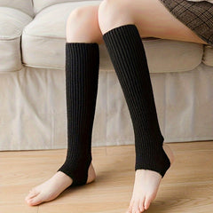 Ribbed Leg Warmers Knitted Knee High Socks Women's Stockings