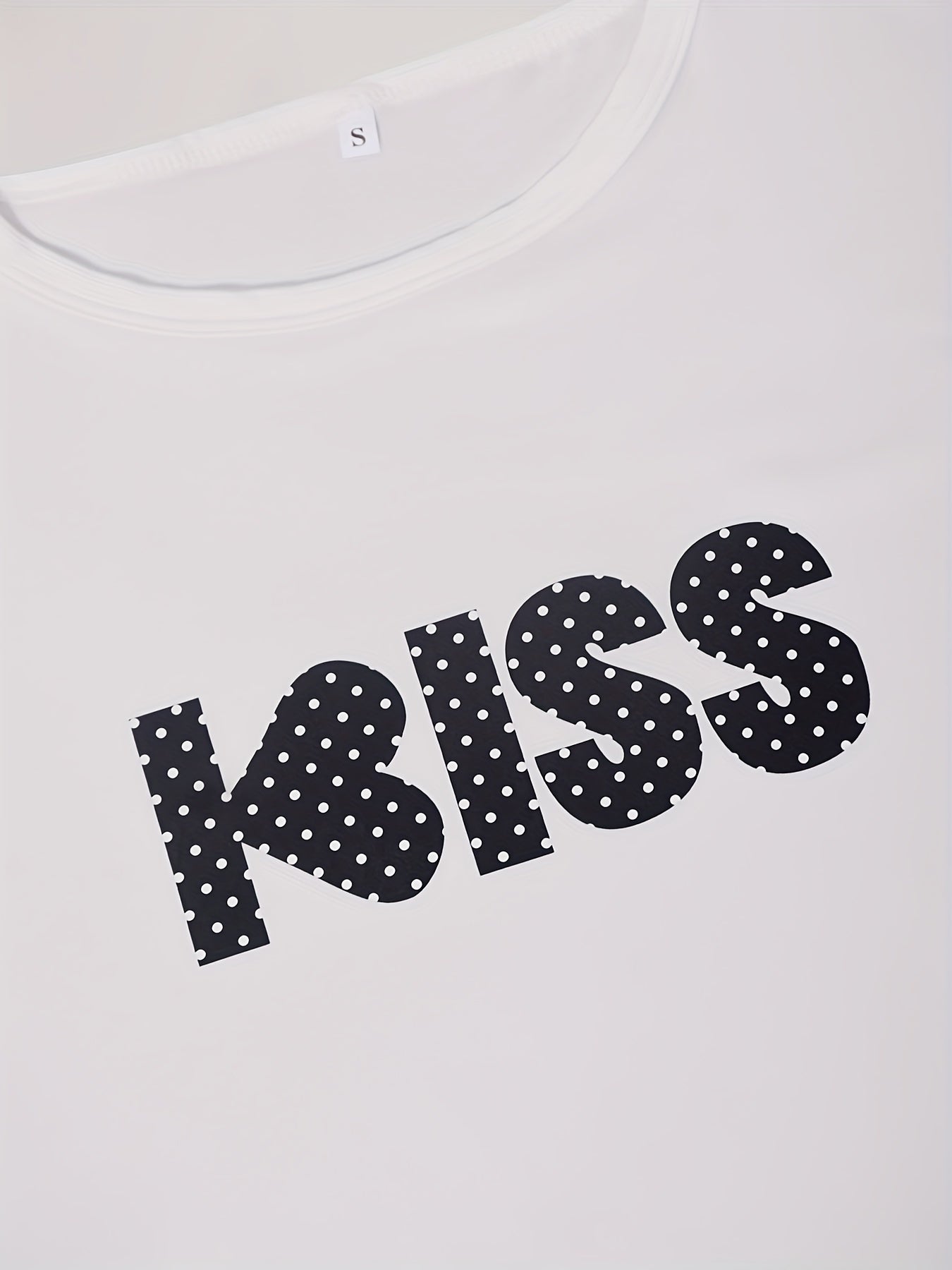 Letter Print Pajama Set Short Sleeve Crew Neck Top & Polka Dot Pants