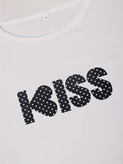 Letter Print Pajama Set Short Sleeve Crew Neck Top & Polka Dot Pants