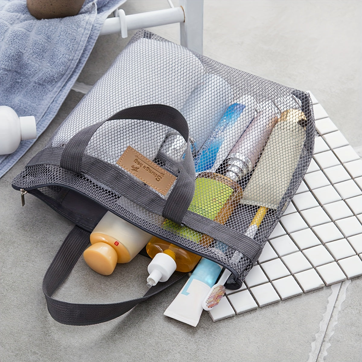 Travel Large Cosmetic Bag Makeup Mesh Toiletry Bag Portable Pouch Case