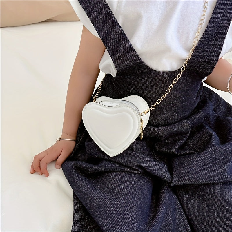 Girls Heart Shape Shoulder Bag Crossbody Bag Chain Solid Messenger Bag Coin Purs