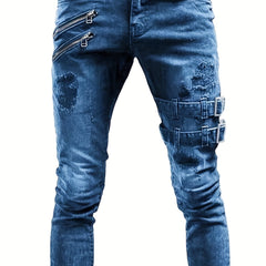 Slim Fit Ripped Biker Jeans Men's Casual Street Style