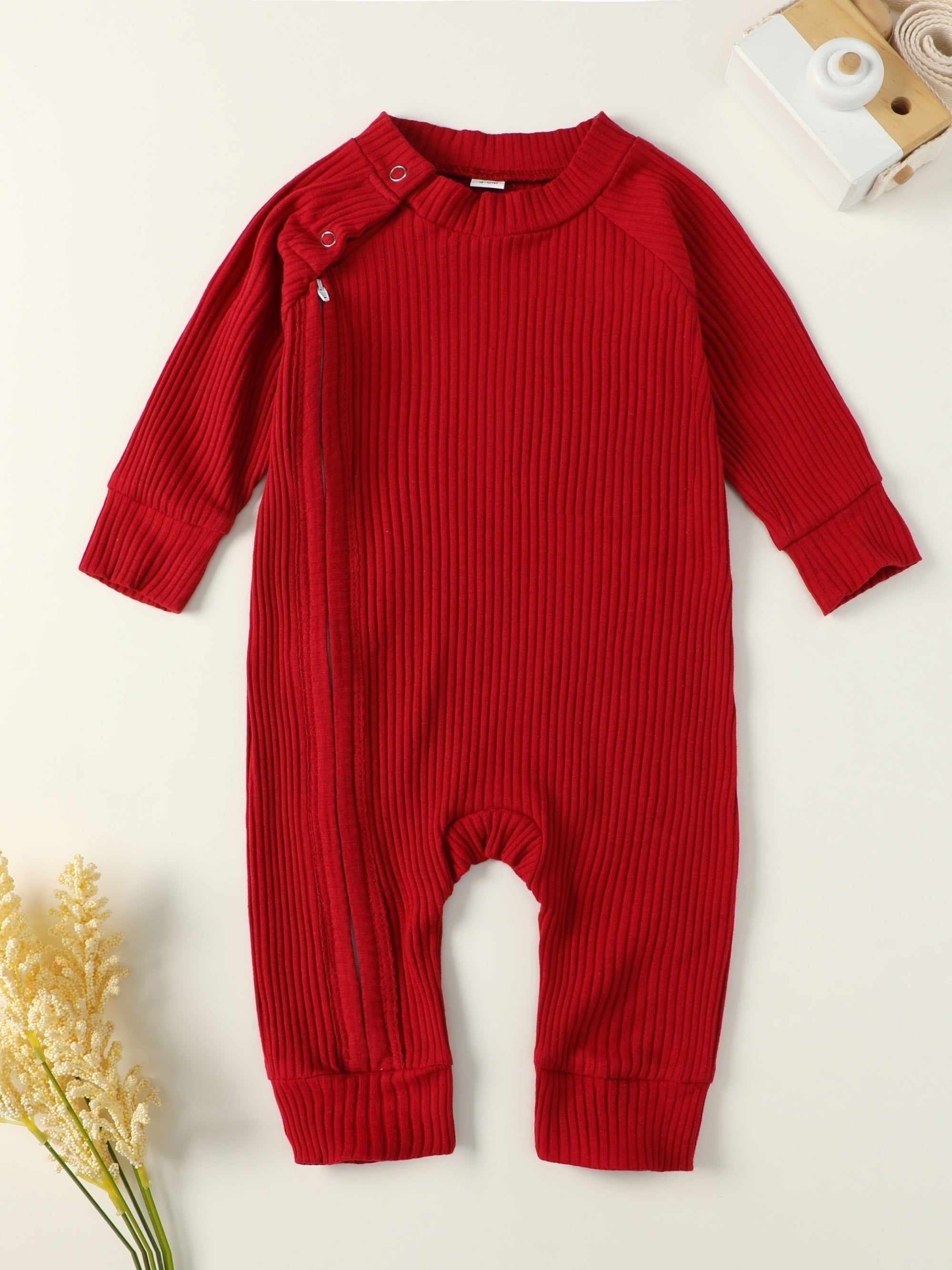 Baby Boy Cotton Ribbed Jumpsuit with Zipper Snaps