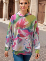 Colorblock Tie Dye Long Sleeve Hoodie With Pockets
