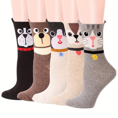5 Pairs Cartoon Dog Print Socks Women's Stockings & Hosiery