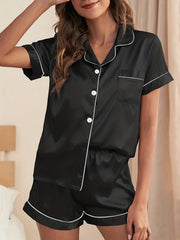Short Sleeve Satin Pajamas Set for Women