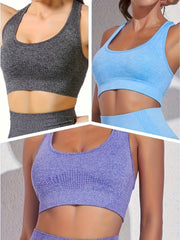 3Pcs Racer Back Sports Bra High Stretch Fitness Top