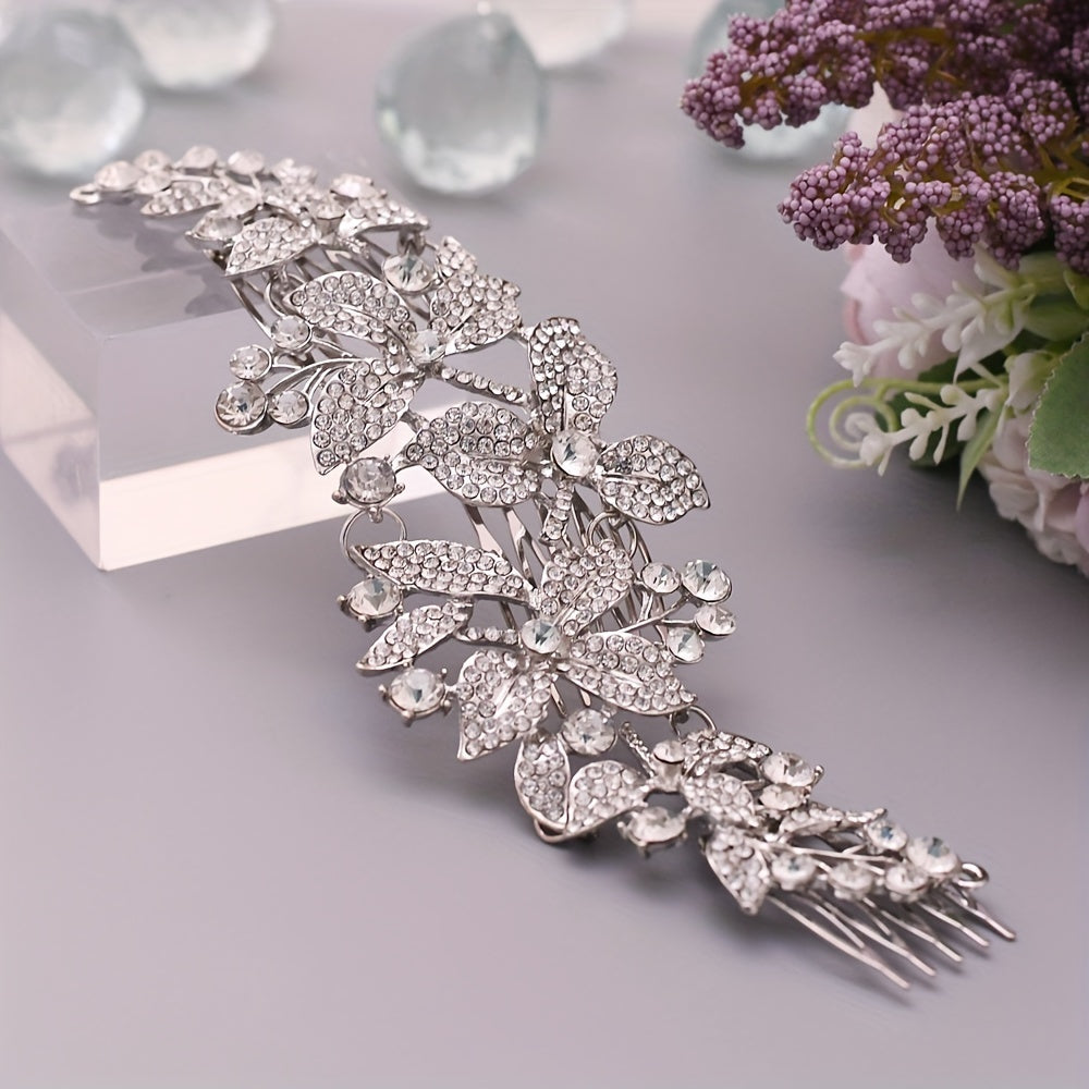 Boho Rhinestone Bridal Hair Comb Floral Wedding Accessory