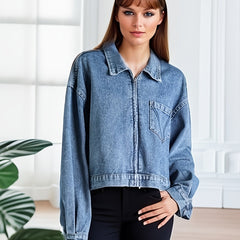 Long Sleeves Denim Jackets Zip Front Coats Women's Denim Clothing