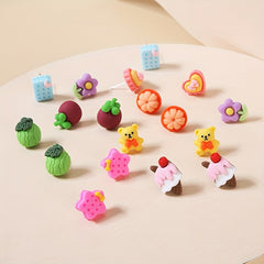 9 Pairs Small Fruit Animal Star Heart Flower Hypoallergenic Stud Earrings Set
