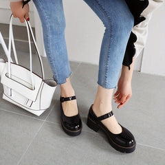 Women's Chunky Heeled Mary Jane Round Toe Patent Leather Platform Shoes