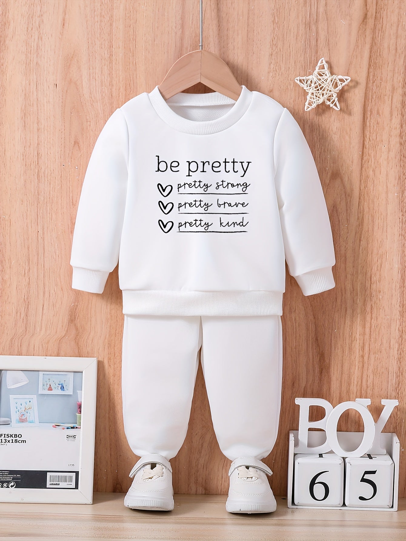 Baby Inspirational Letter Print Outfit BE PRETTY STRONG & BRAVE & KIND