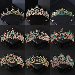 Green Crystal Crowns Rhinestone Bridal Wedding Hair Accessory
