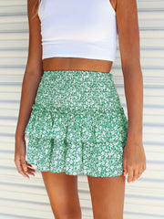 Ditsy Floral Print Skirts Vacation Pleated Shirred Waist Skirts