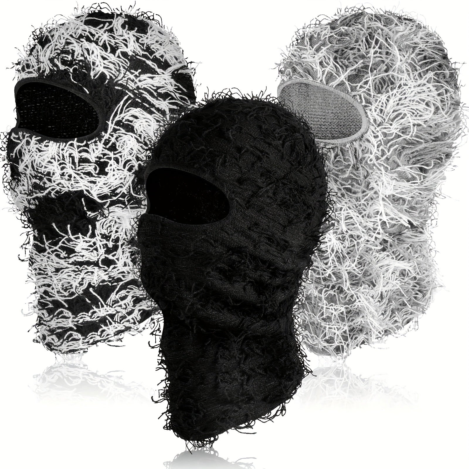 3pcs Solid Full Face Balaclava Hat Windproof Dustproof Knitted Mask
