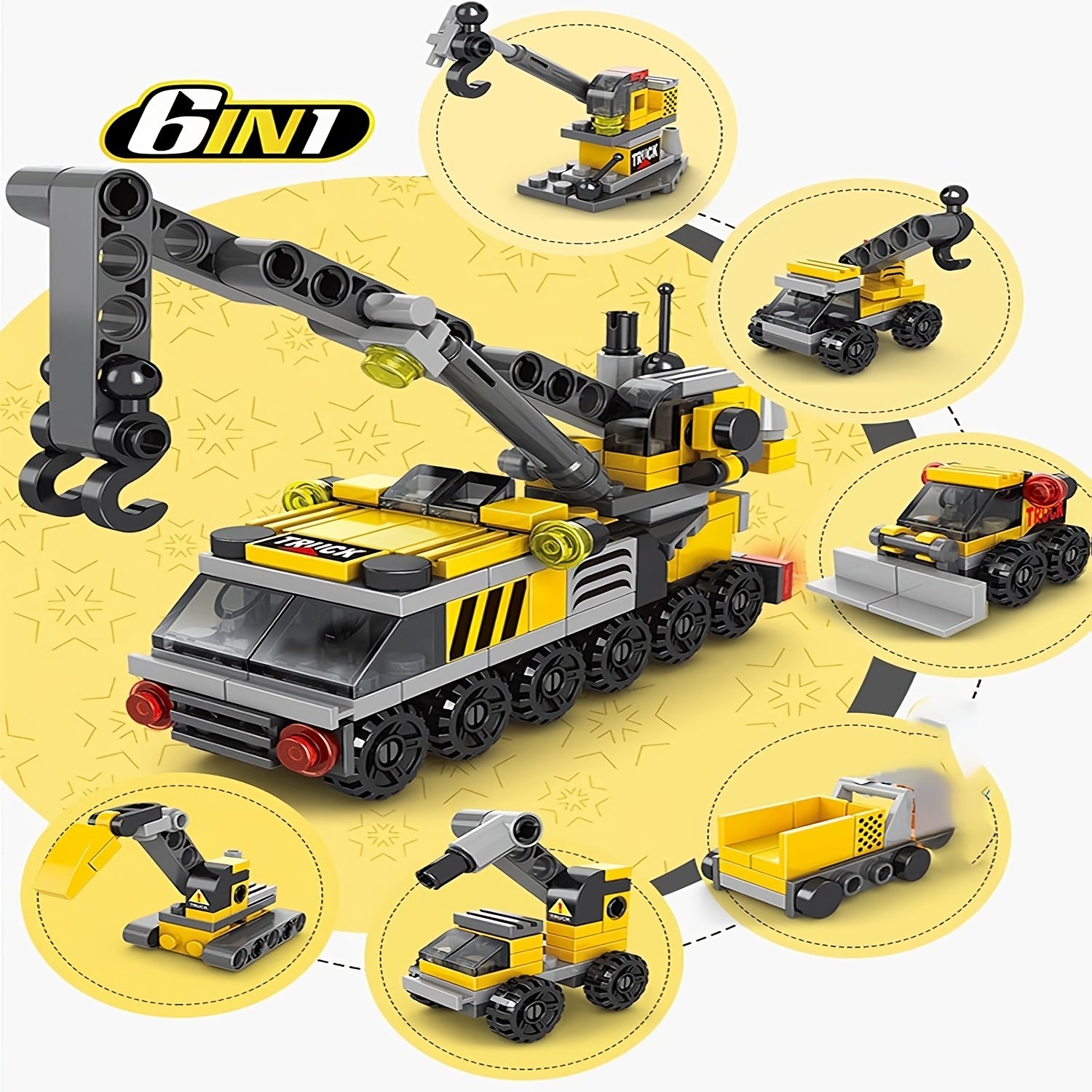 6 in 1 Firefighter Plane Building Blocks Crane Construction Set