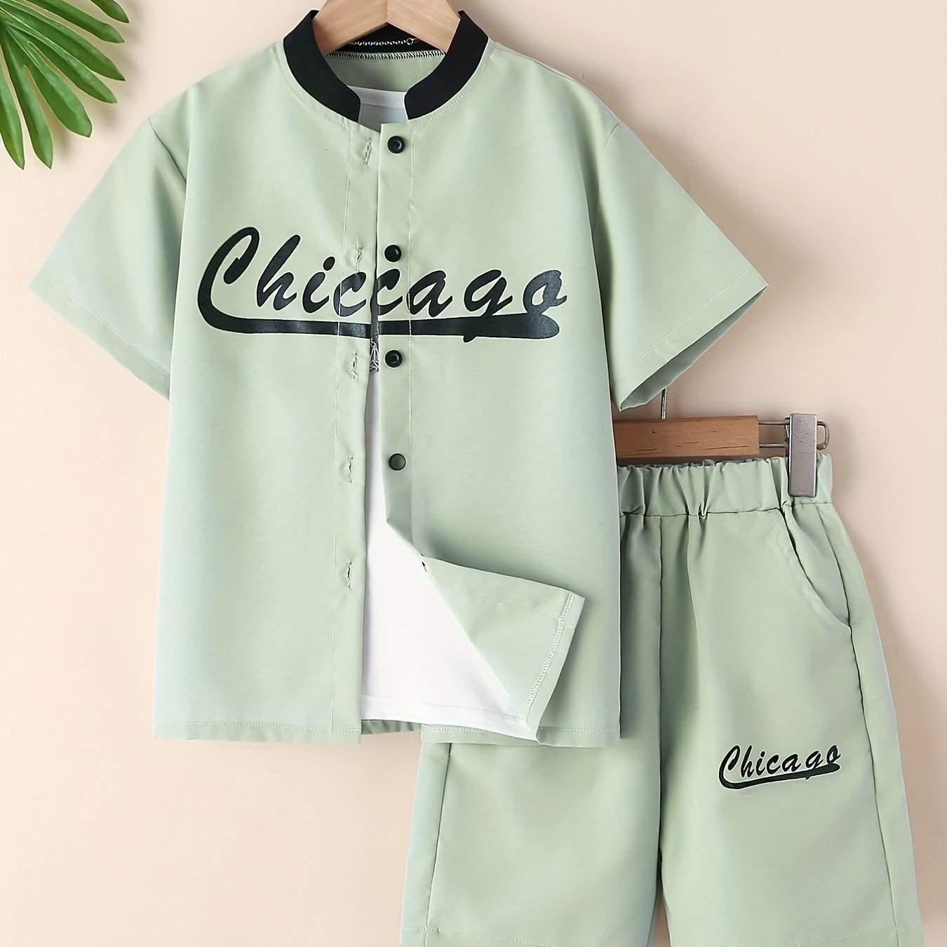 Boys Chicago Print Shirt & Shorts Set for Summer Kids