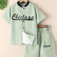 Boys Chicago Print Shirt & Shorts Set for Summer Kids