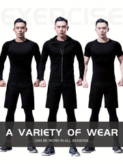 Men's Sports Set: Zip Up Hoodie Jacket & T-shirt & Shorts