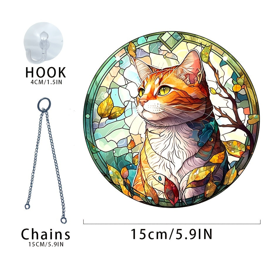 Acrylic Cat Round Stain Window Hanging Pendant Decor