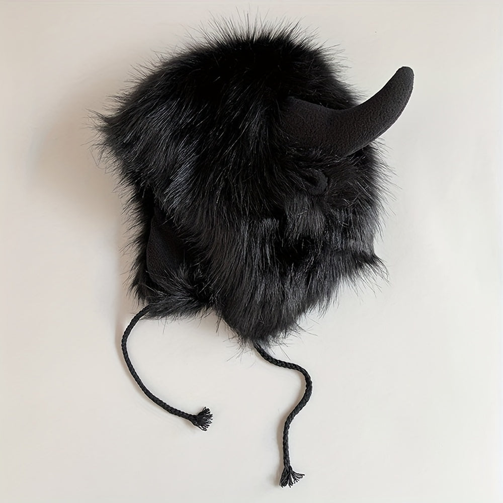 Winter Warm Ear Protection Cotton Hat with Ox Horn Design