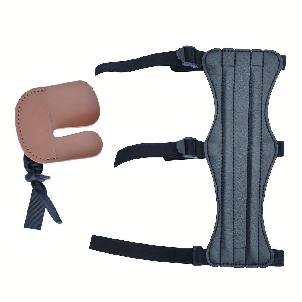 Archery Protective Gear Set 3 Finger Leather Arm Guard Bracers Finger Tabs