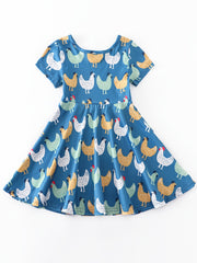Girls Chick Printed Short Sleeve Casual Dress