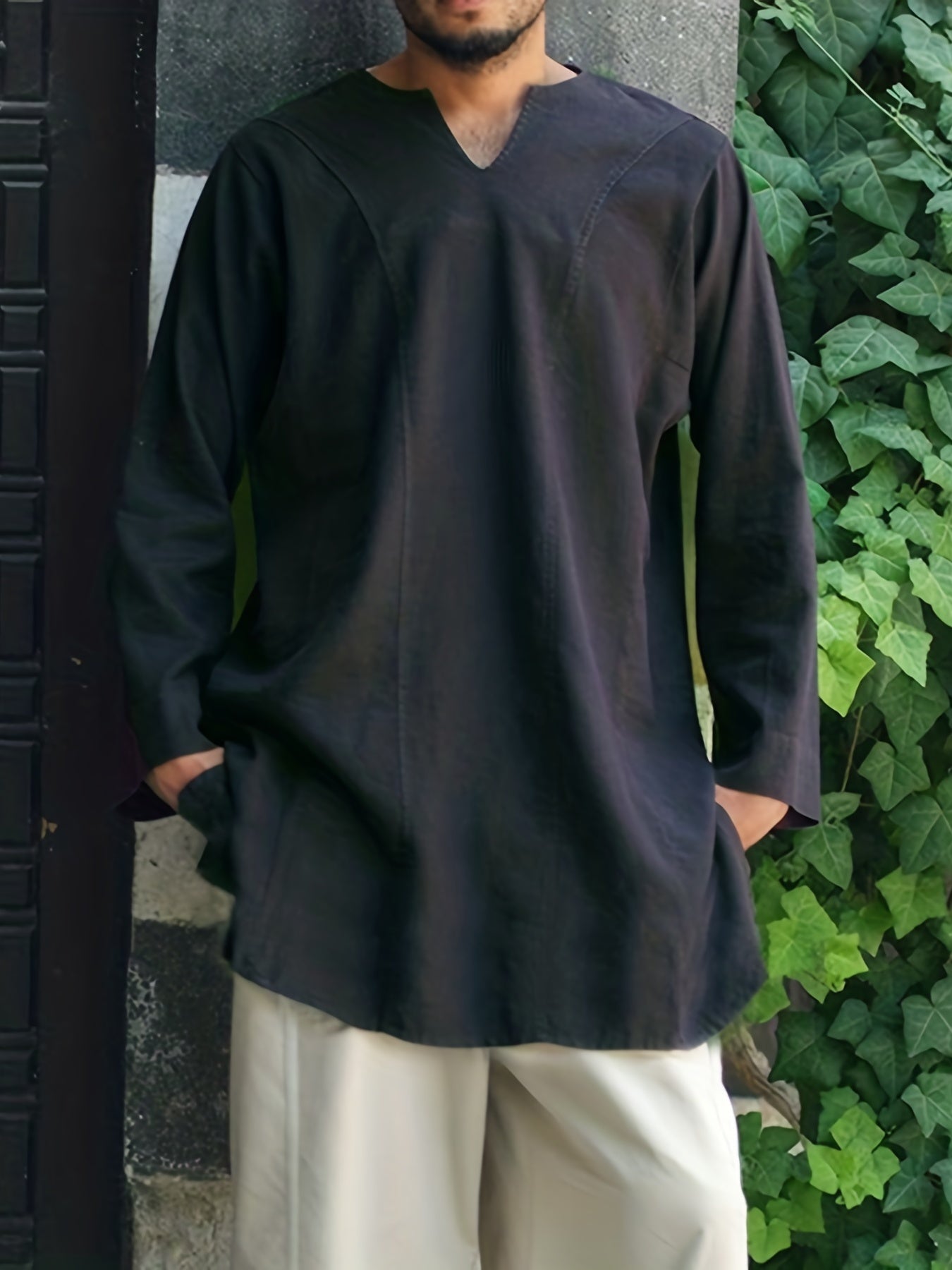 INCERUN Mens V Neck Shirt Formal Dress Long Sleeve Party Tunic Kaftan Top