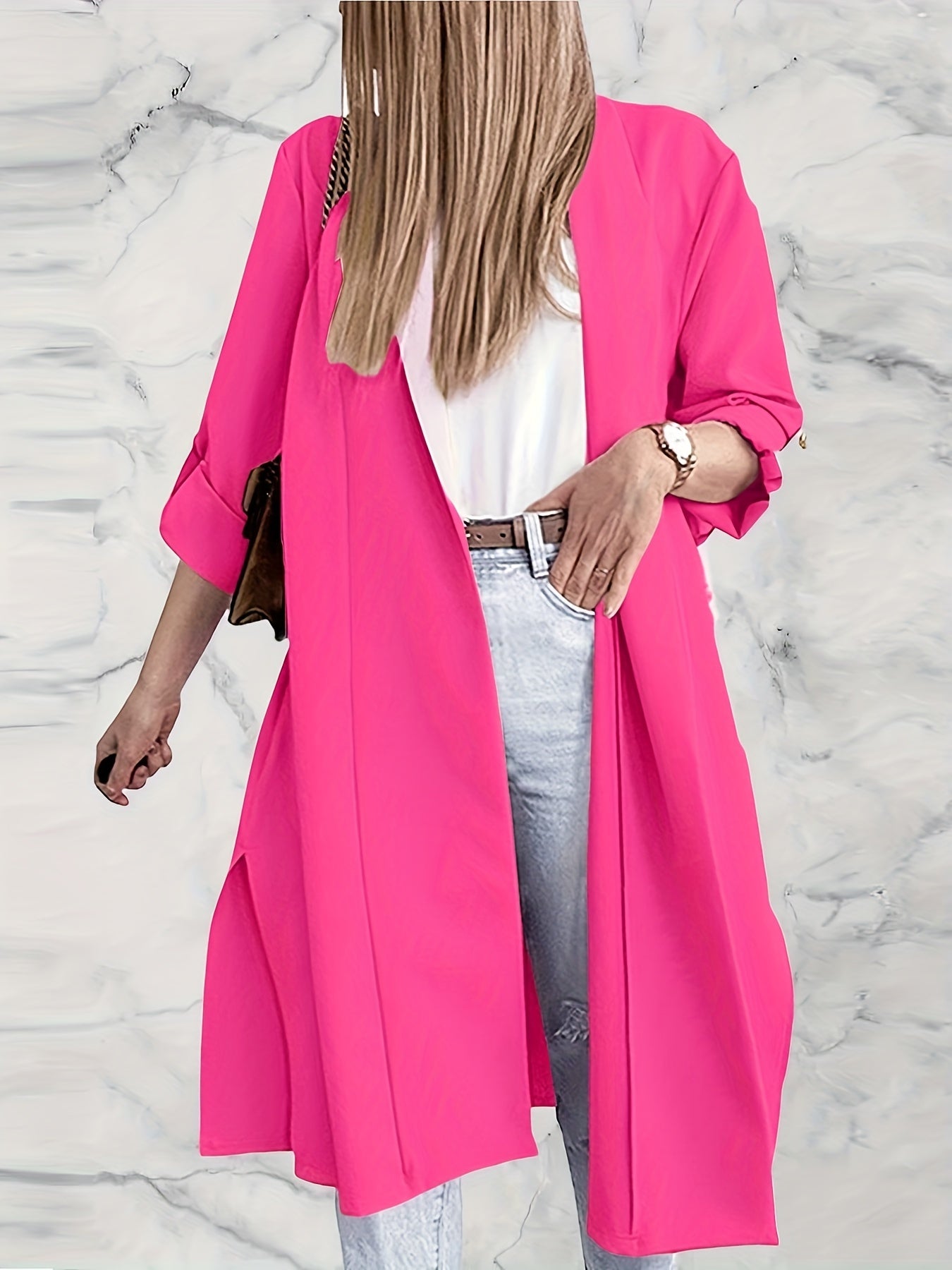 Solid Shawl Collar Overcoat Casual Slit Coat for Fall & Winter