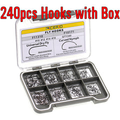 240pcs Fly Tying Hooks for Dry Wet Nymph Shrimp Barbed Curved Size 10 to 16
