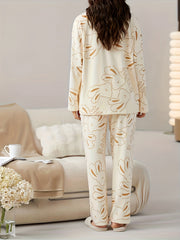 Bunny Print Pajama Set Long Sleeve Top & Pants Women's Sleepwear