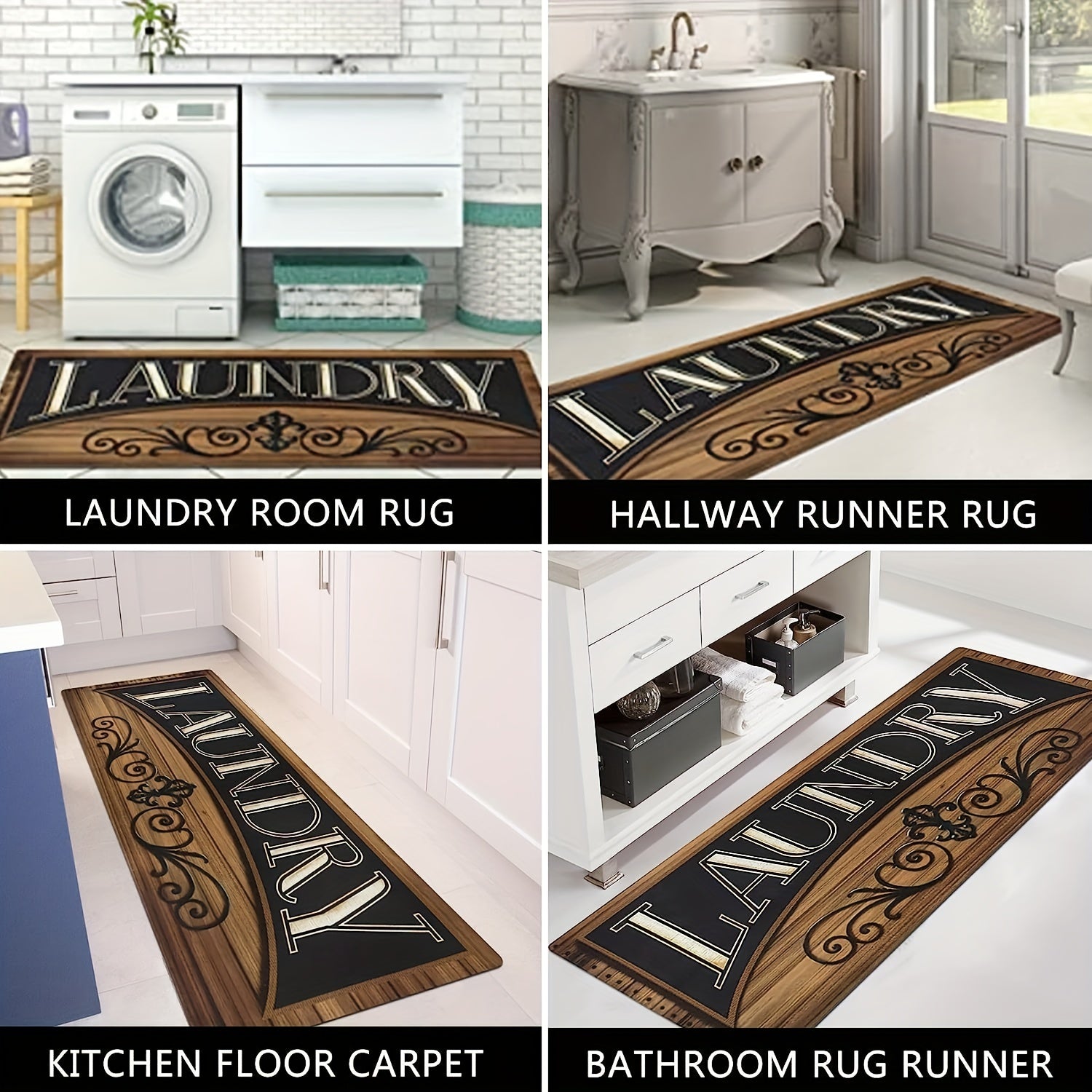 Waterproof Laundry Room Runner Rug Non Slip Machine Washable Entrance Doormat