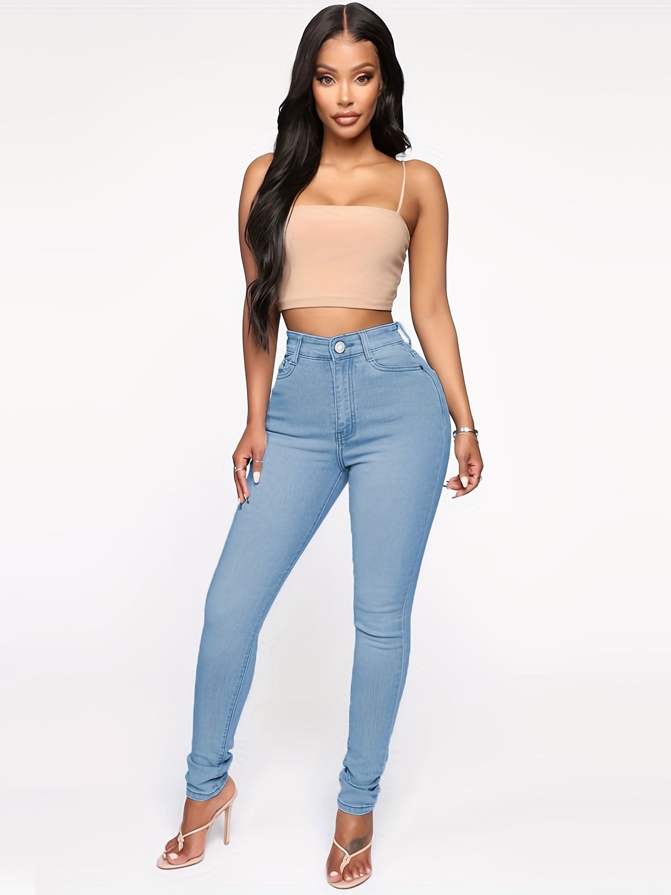 Mid Rise Skinny Jeans Stretch Denim Pants