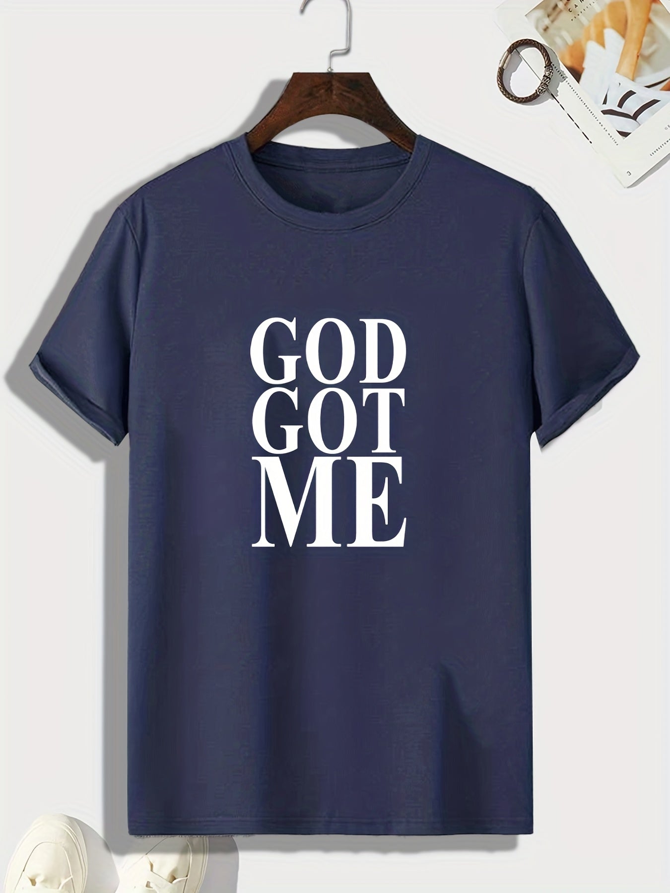 GOD GOT ME Pattern Print Men's Comfy Sports T shirt Graphic Tee