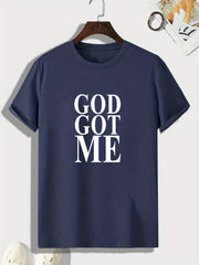GOD GOT ME Pattern Print Men's Comfy Sports T shirt Graphic Tee