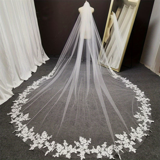 Lace Wedding Veil Embroidery Flower Cathedral Bridal Veil