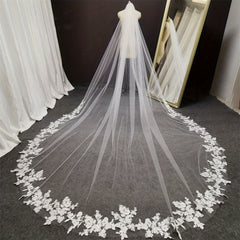 Lace Wedding Veil Embroidery Flower Cathedral Bridal Veil