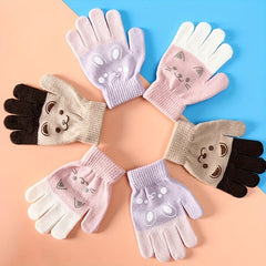 Kids Cartoon Knitted Gloves for Autumn and Winter