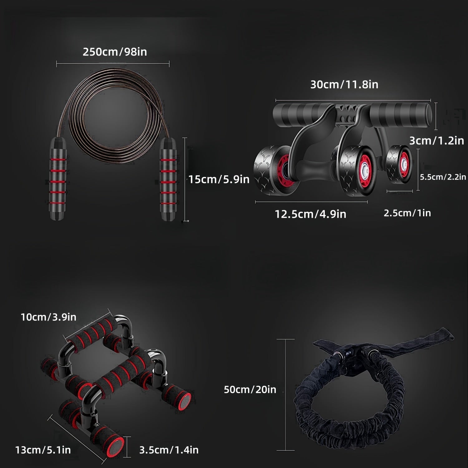 6pcs Fitness Set Ab Wheel Push Stand Tension Rope Skipping Ro