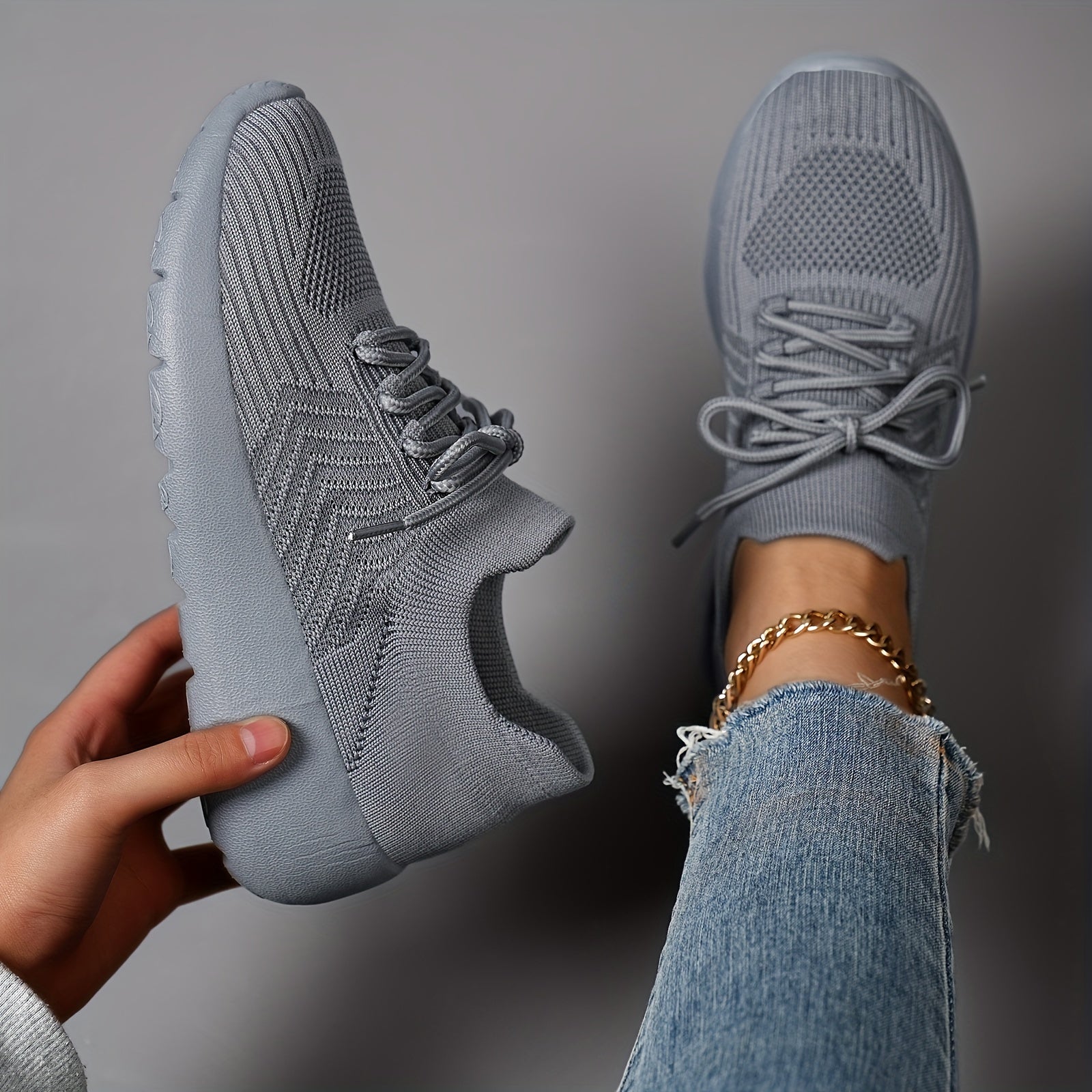 Solid Mesh Breathable Woven Shoes Lightweight Running Sneakers