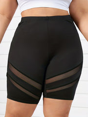High Rise Skinny Biker Shorts with Mesh Detail