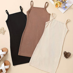 3pcs Toddler Girls Ribbed Cami Dress Party Summer Clothes