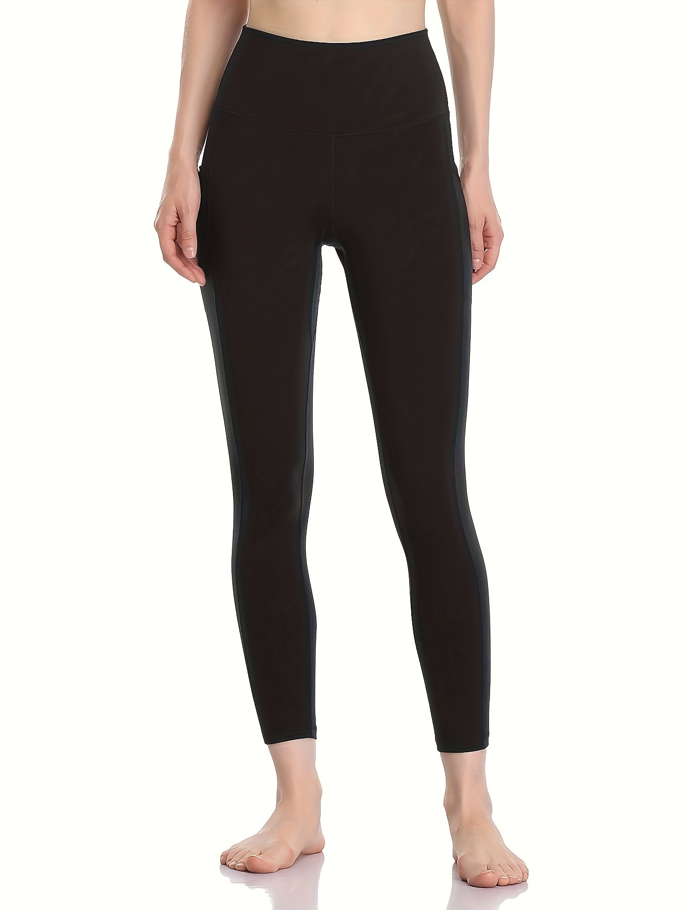 High Waist Yoga Pants Solid Butt Lifting With Pocket Slimming Leggings