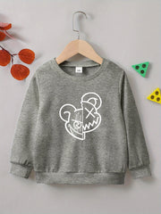 Cartoon Bear Print Boys Pullover Sweatshirt Long Sleeve Crew Neck Tops