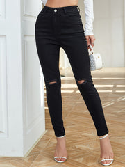 High Waist Ripped Skinny Jeans Slim Fit Denim Pants