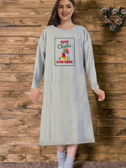 Chick & Letter Print Long Sleeve Nightdress