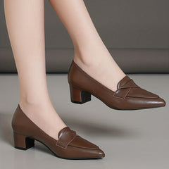 Retro Chunky Heel Slip On Shoes Pointed Toe Pumps