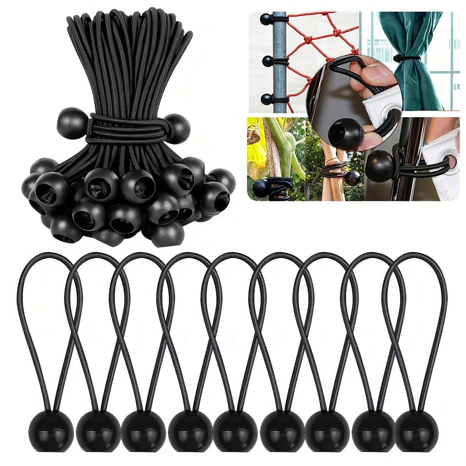 30pcs Ball Bungee Cords Elastic Bungee Straps Tarp Tensioner For Tents