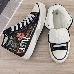 Faith Graffiti Print Plush Lined Chunky Canvas Sneakers