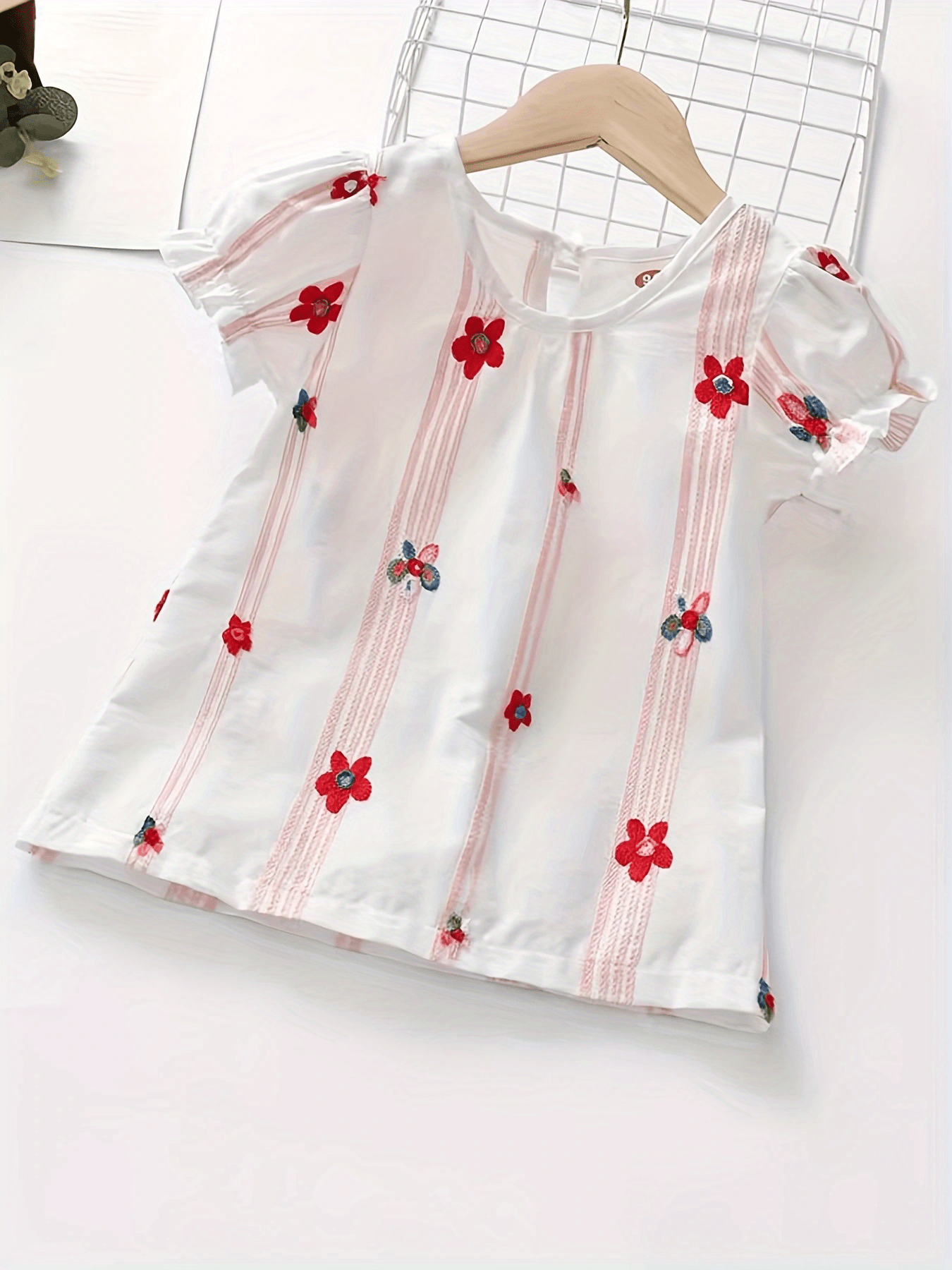 Girls Floral Print Short Sleeve Tee Top